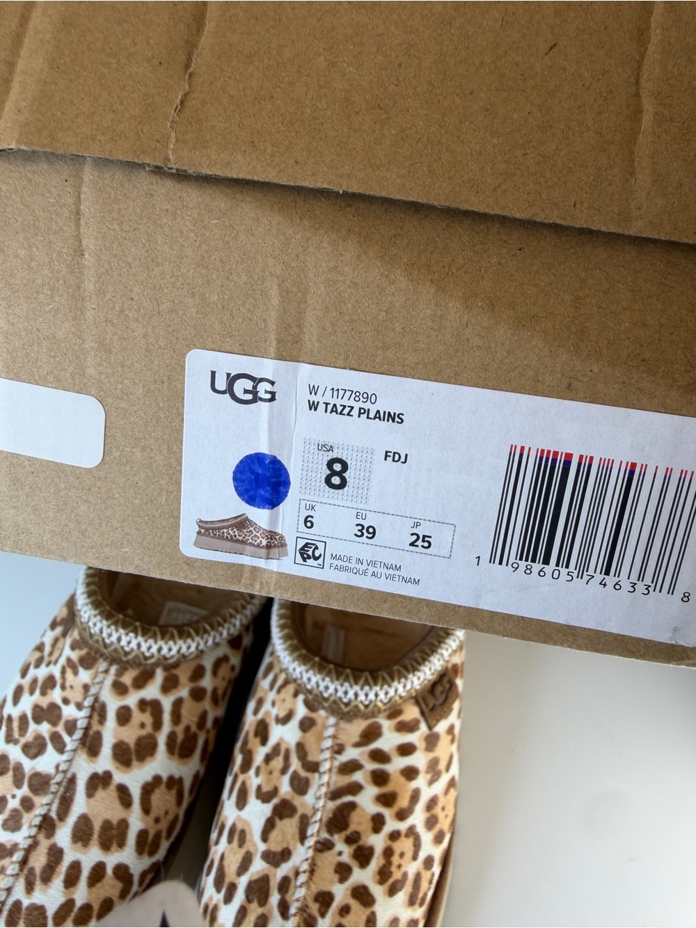 UGG Tazz Plains Leopard Print Slippers Felicity Leopard Jasmine Size 8 / 10 NEW - Picture 14 of 16